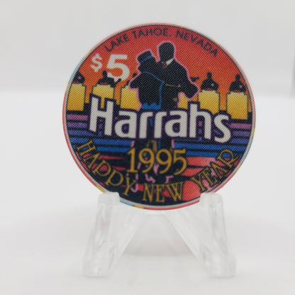 Harrah's Hotel Casino Lake Tahoe 1995 "New Year's" $5 Casino Chip N0607