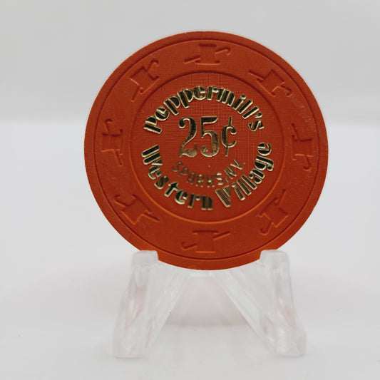 Peppermills Western Village Inn and Casino Sparks Nevada 1987 $.25 Casino Chip N3127