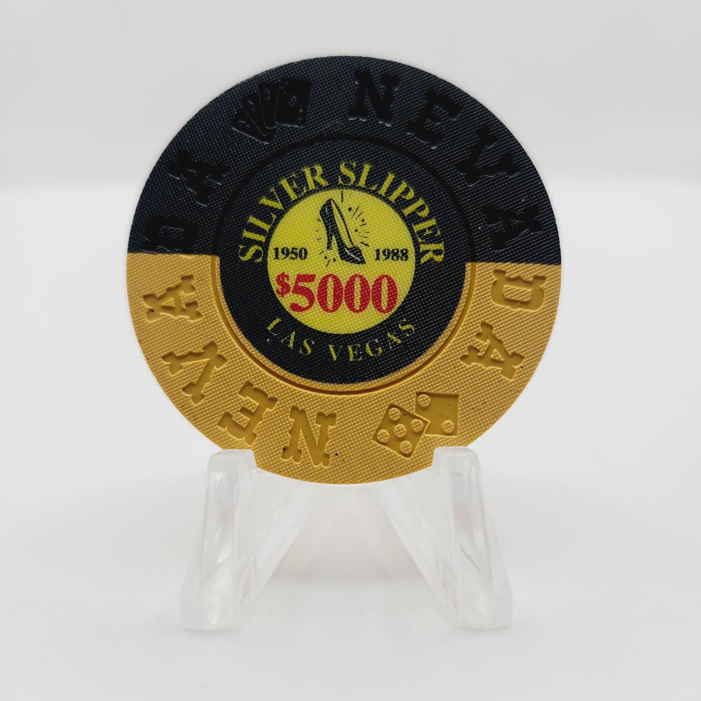Silver Slipper Gambling Hall Saloon Las Vegas Nevada 1992 $5,000 "Borland Imitation" Casino chip N6023