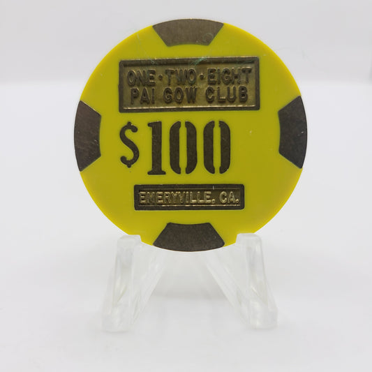 One Two Eight Pai Gow Club Emeryville California "Card Room" $100 Casino Chip CG027809