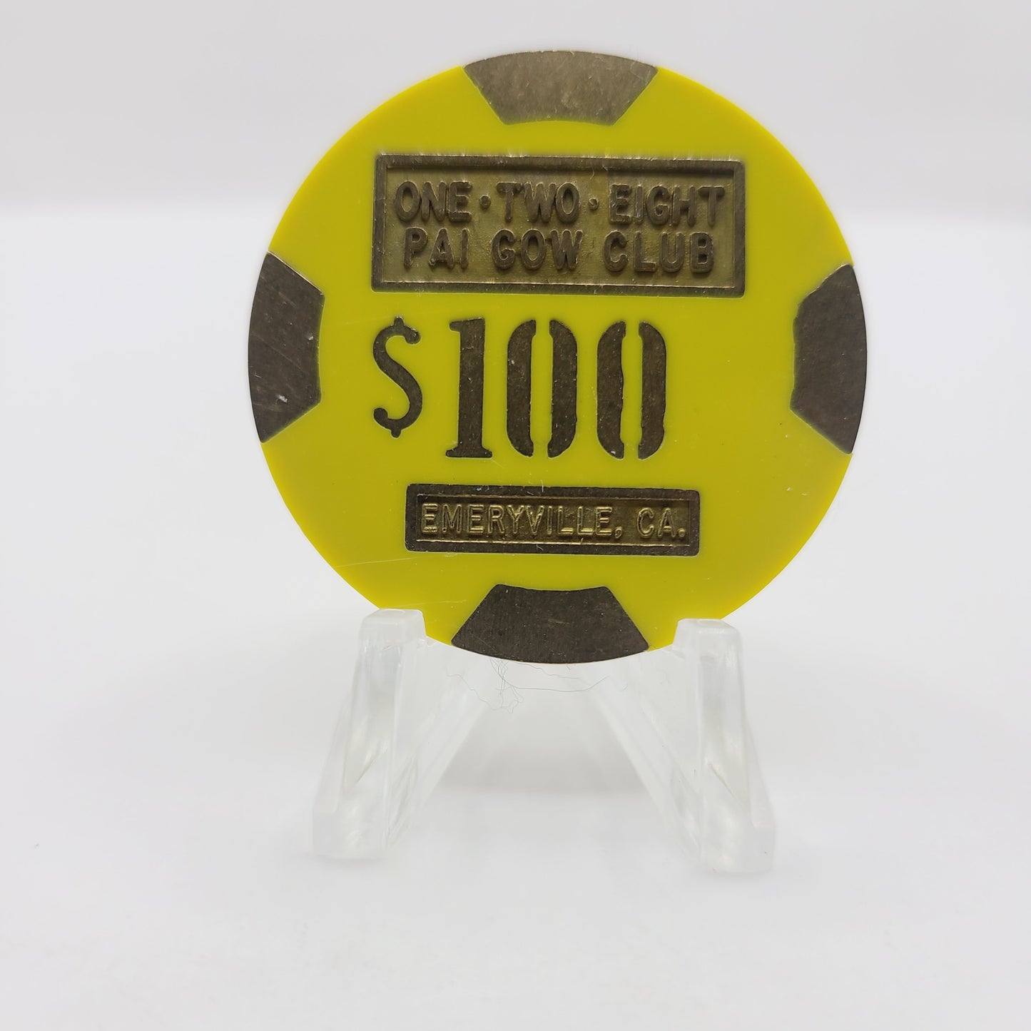 One Two Eight Pai Gow Club Emeryville California "Card Room" $100 Casino Chip CG027809