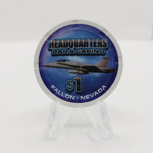 Headquarters Bar Casino Fallon Nevada 2012 "Fighter Plane" $1 Casino Chip D0486