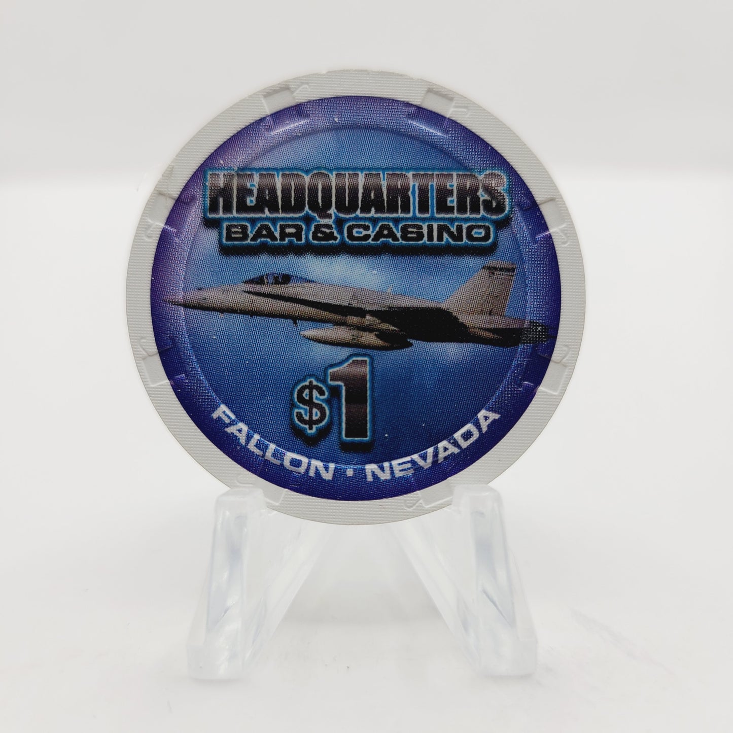 Headquarters Bar Casino Fallon Nevada 2012 "Fighter Plane" $1 Casino Chip D0486