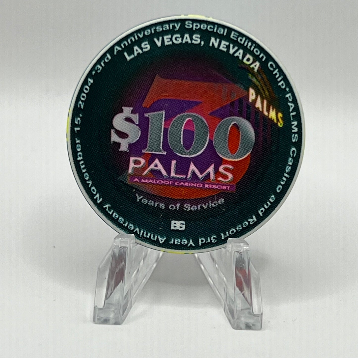 Palms Casino Resort Las Vegas NV 3rd Anniversary Special Edition 2004 LE 500 $100 Chip E4019