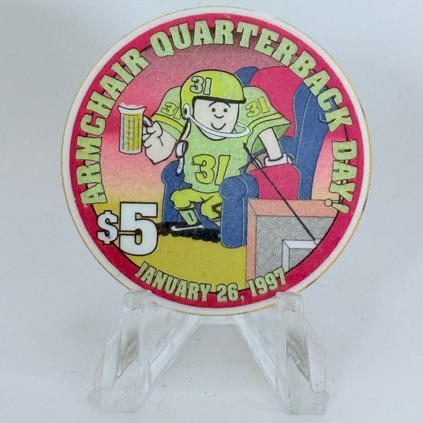 Opera House Casino N. Las Vegas Nevada 1997 'Armchair Quarterback' LE $5 Casino Chip N9887