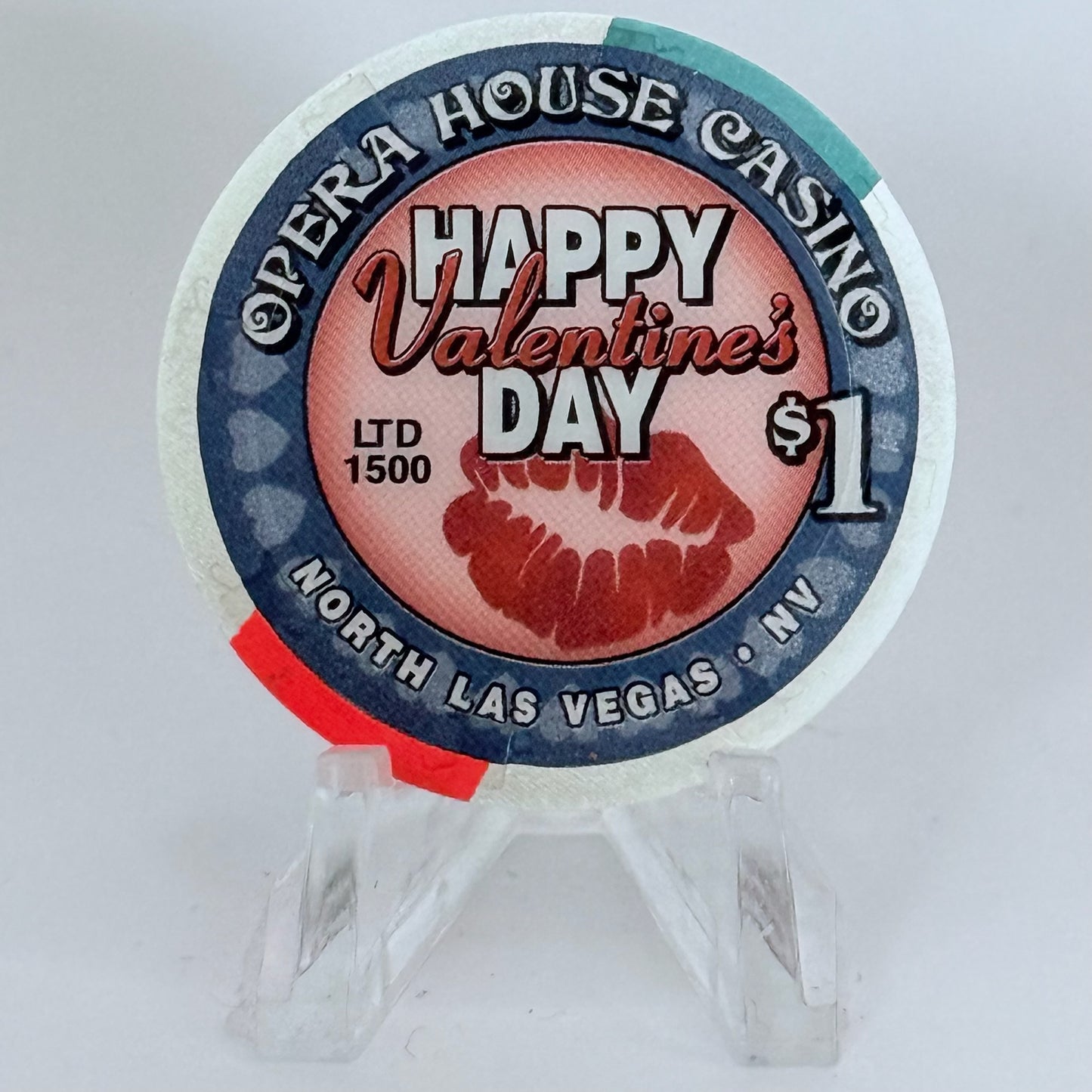 Opera House Casino N. Las Vegas Nevada 2002 'Happy Valentine's Day' LE $1 Casino Chip V9265