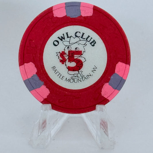 Owl Club Battle Mountain Nevada 1991 $5 Casino Chip N3296