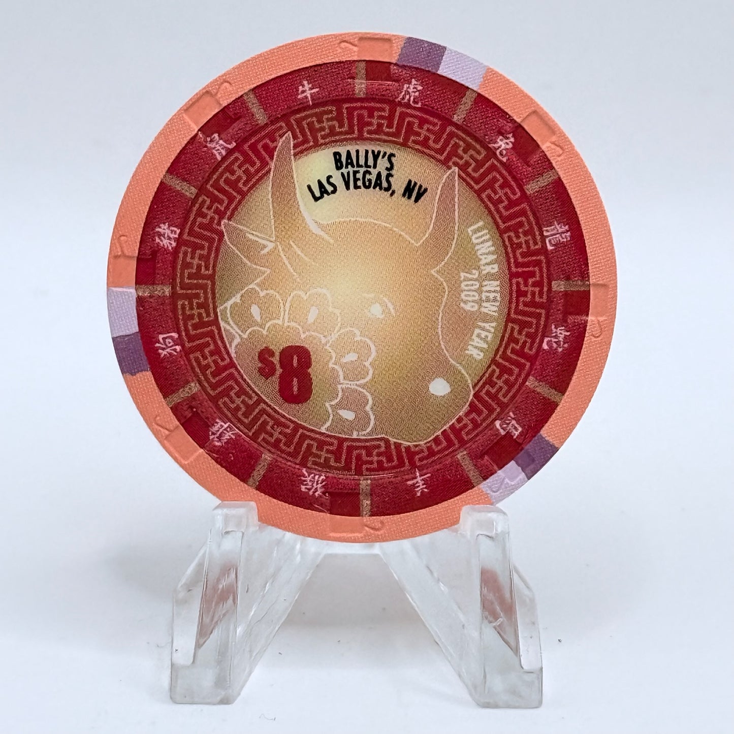 Bally's Las Vegas Nevada 2009 'Year Of The Ox' LE $8 Casino Chip E7755