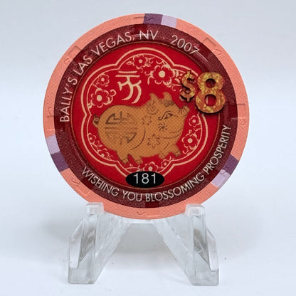 Bally's Las Vegas Nevada 2007 'Year Of The Pig' LE $8 Casino Chip E7754