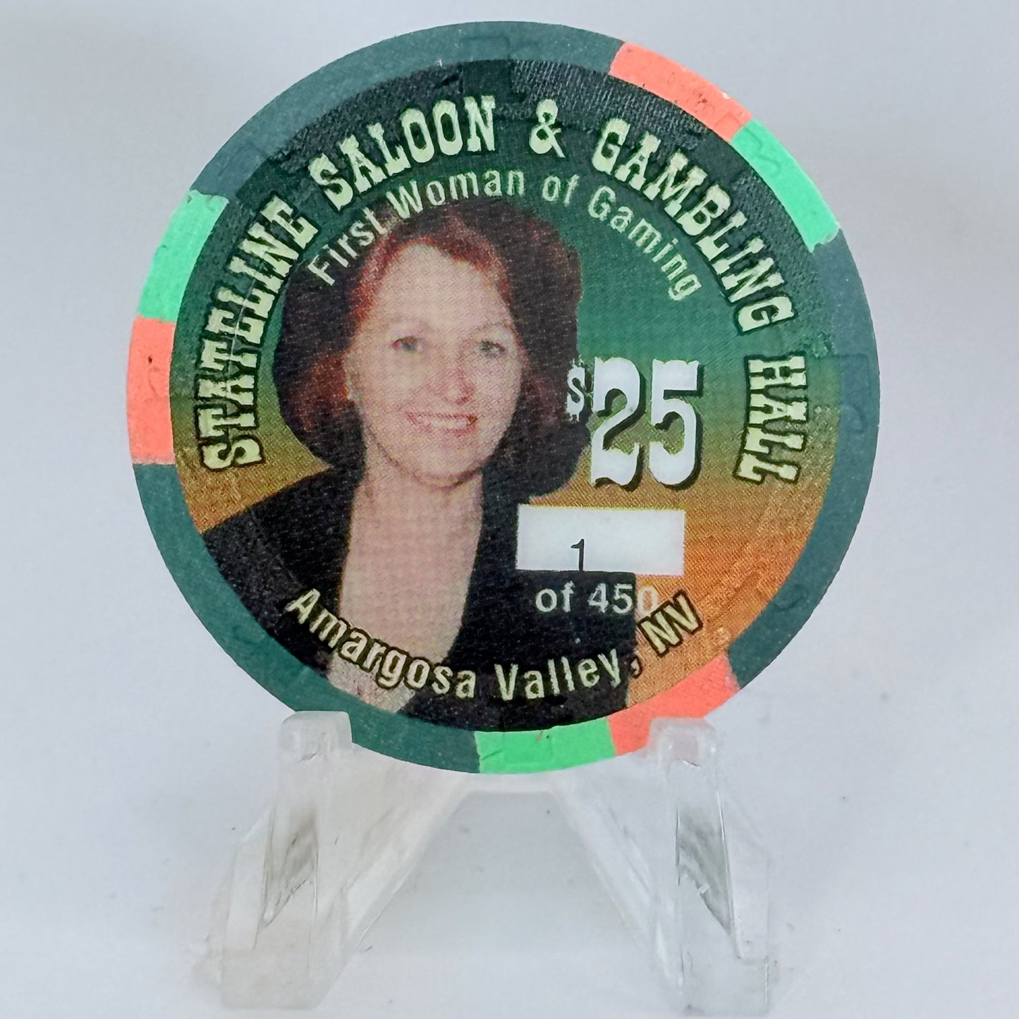 Stateline Saloon Amargosa Valley Nevada 1997 'Doris Jackson - Autographed' LE $25 Casino Chip V1596