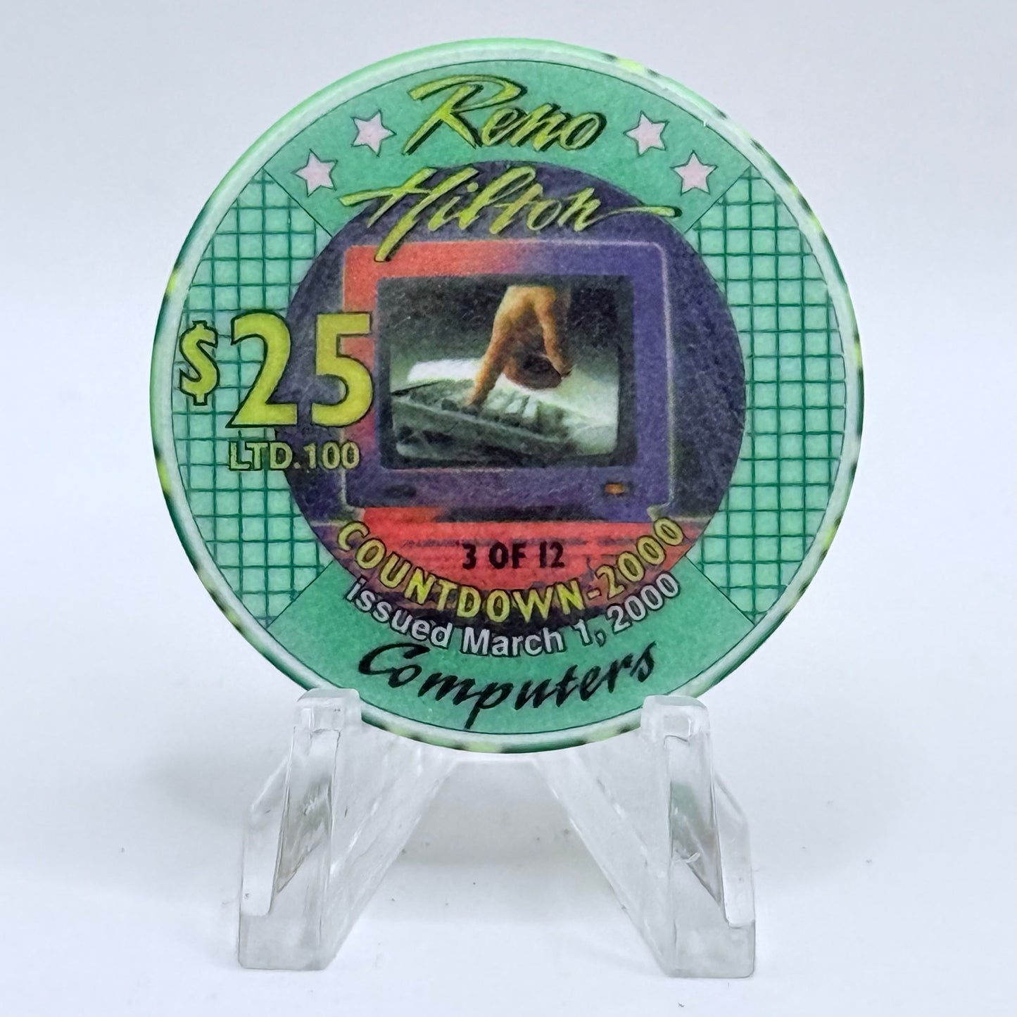 Hilton Resort Reno Nevada 2000 'Computers' Series 2000 LE $25 Casino Chip V4574