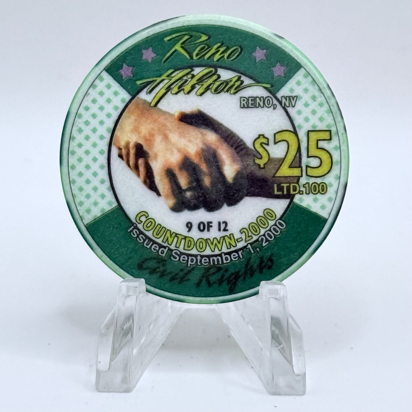 Hilton Resort Reno Nevada 2000 'Civil Rights' Series 2000 LE $25 Casino Chip V4573