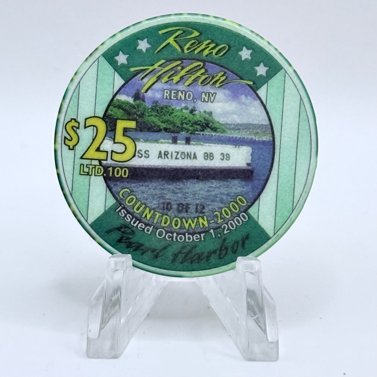 Hilton Resort Reno Nevada 2000 'Pearl Harbor' Series 2000 LE $25 Casino Chip V4580