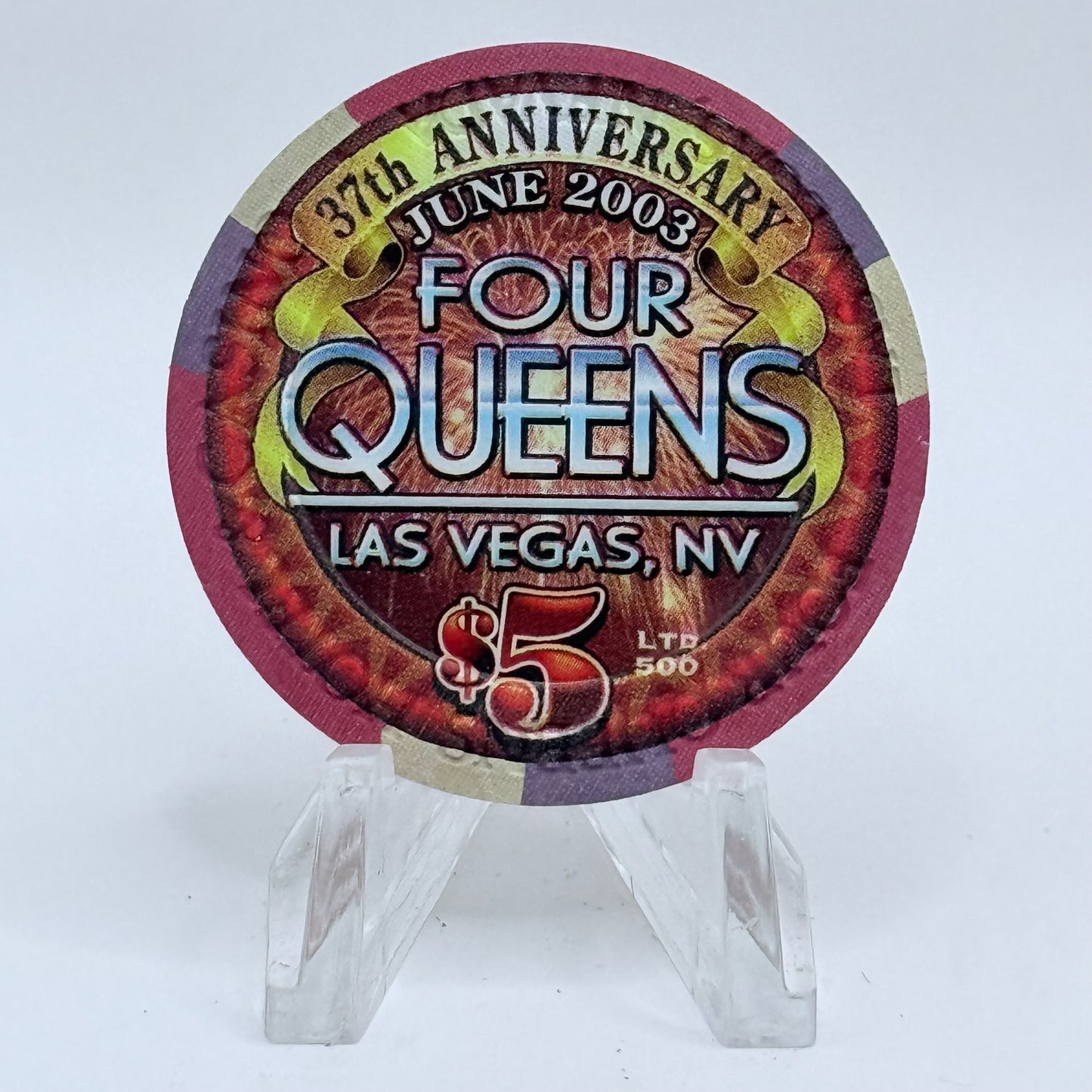 Four Queens Las Vegas Nevada 2003 '37th Anniversary' LE $5 Casino Chip E0525