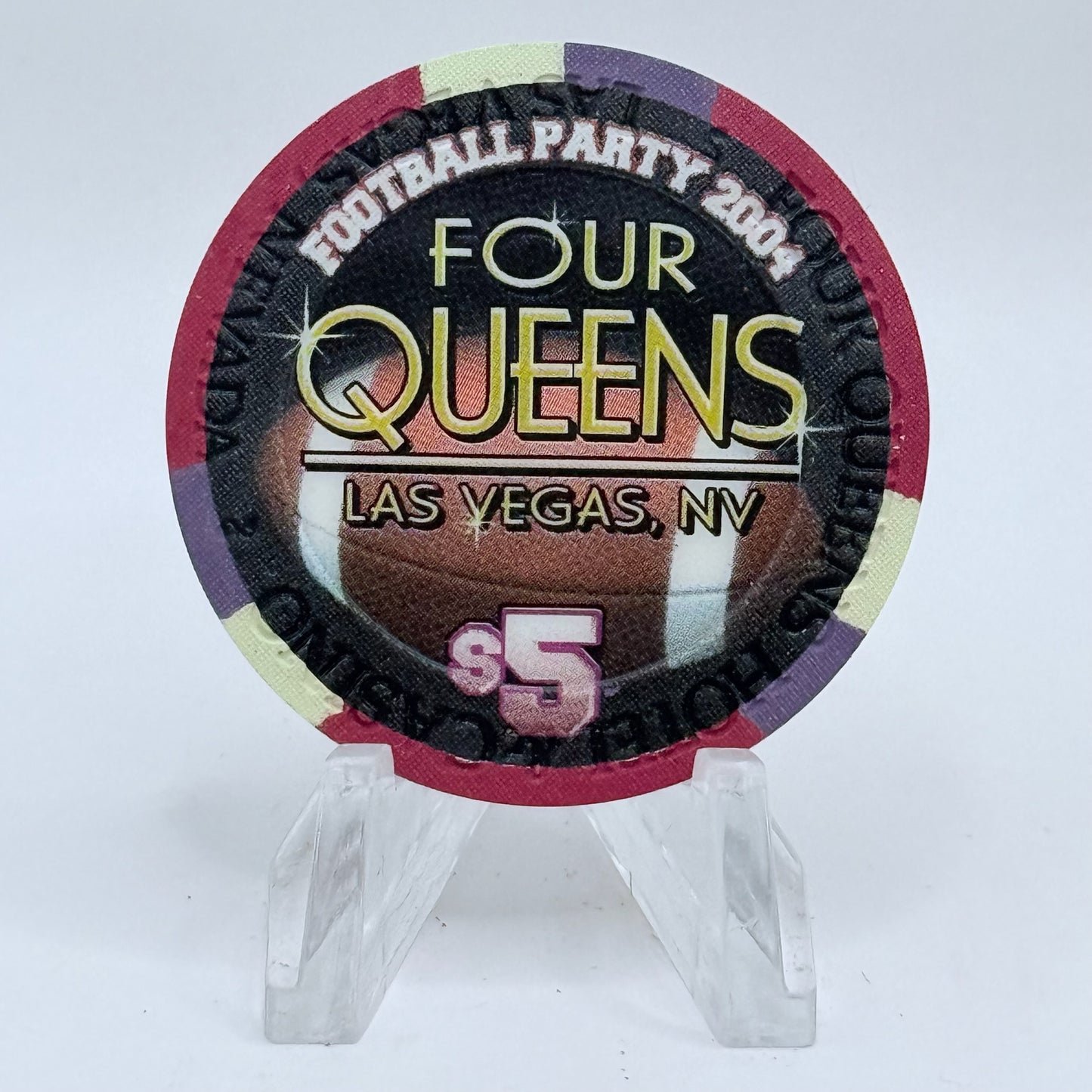 Four Queens Las Vegas Nevada 2004 'Football Party' LE $5 Casino Chip E0539