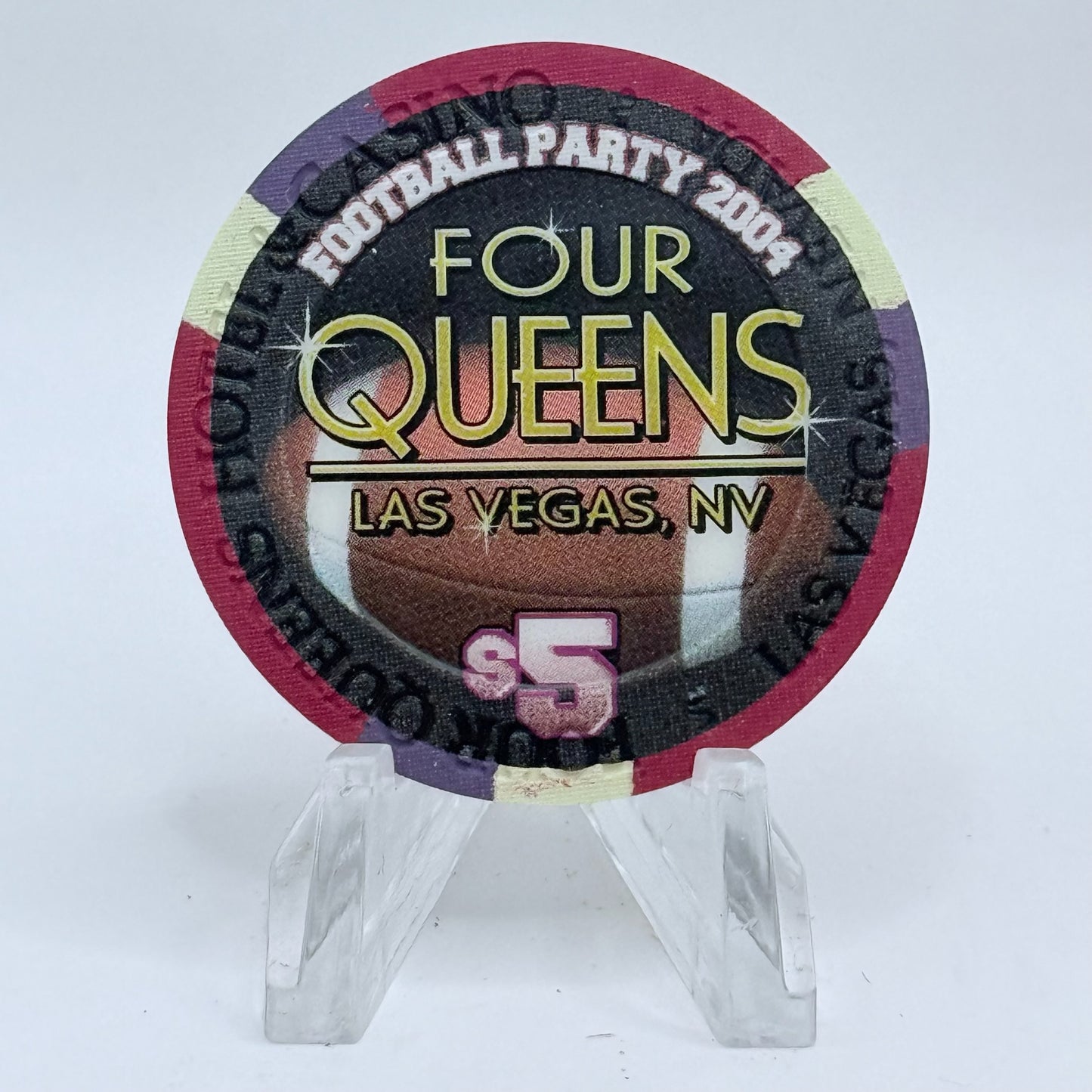 Four Queens Las Vegas Nevada 2004 'Football Party' LE $5 Casino Chip E0537