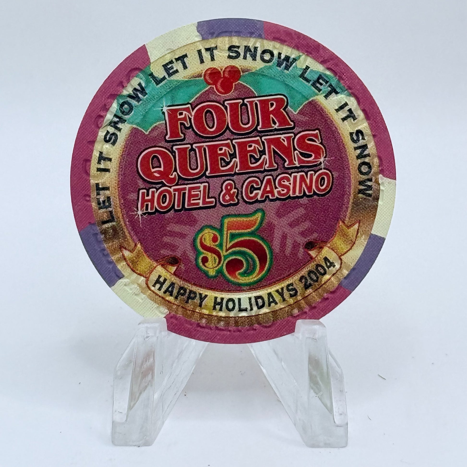 Four Queens Las Vegas Nevada 2004 'Happy Holidays' LE $5 Casino Chip E4217