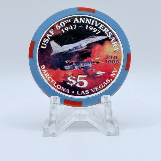 Barcelona Casino Las Vegas Nevada 1997 'USAF 50th Anniversary' LE $5 Casino Chip N9340
