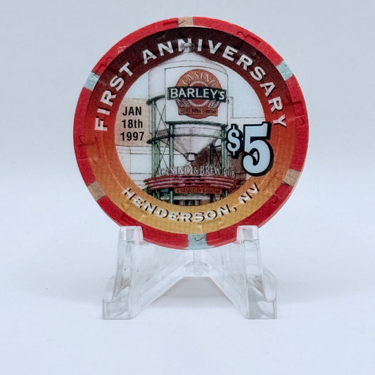 Barley's Casino & Brewing Henderson Nevada 1997 'First Anniversary' LE $5 Casino Chip N7990