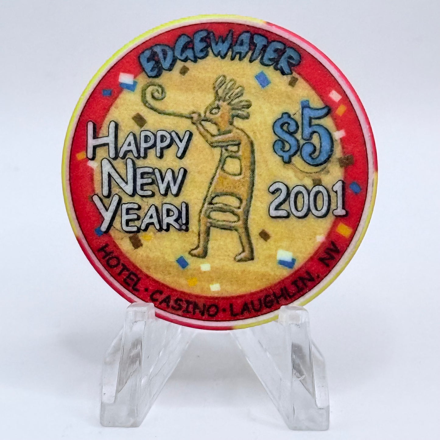 Edgewater Laughlin Nevada 2001 'Happy New Year' LE $5 Casino Chip V6564