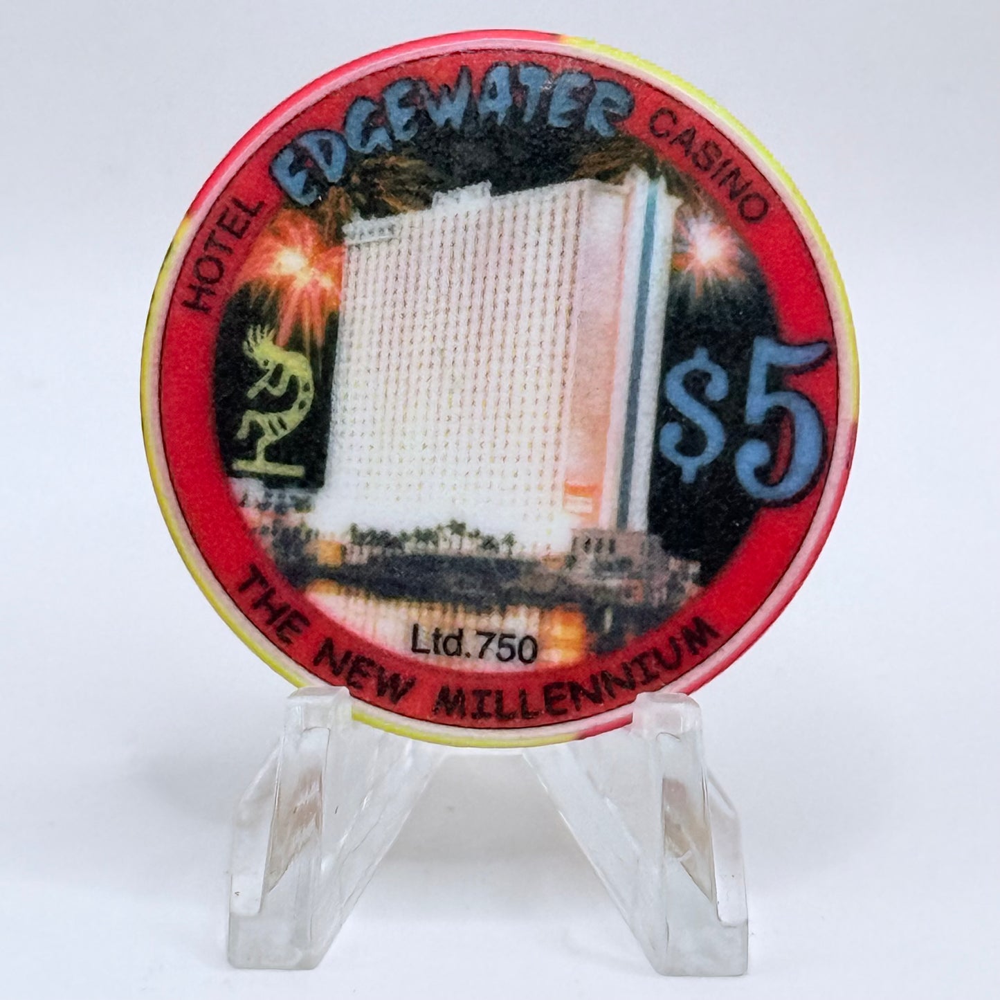 Edgewater Laughlin Nevada 2001 'Happy New Year' LE $5 Casino Chip V6564