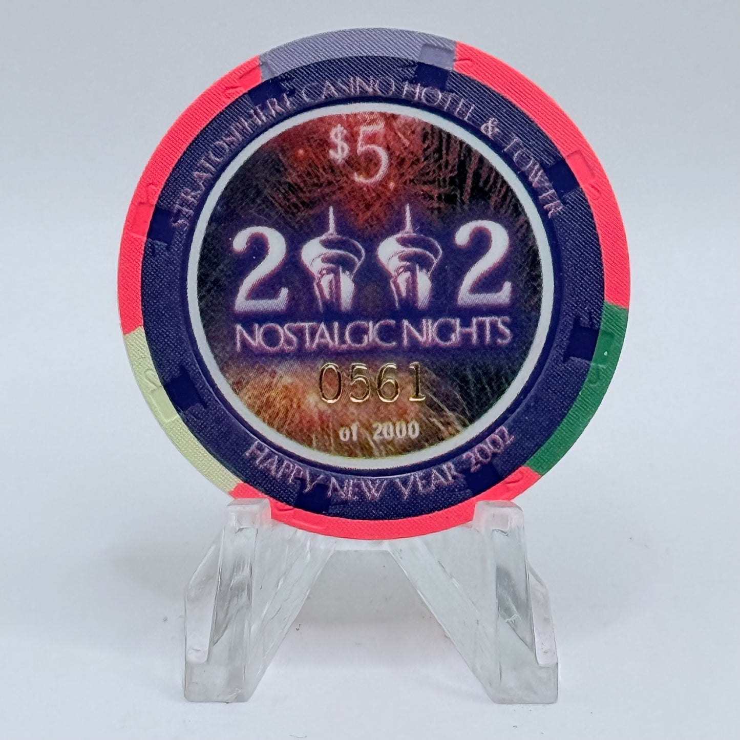 Stratosphere Las Vegas Nevada 2002 'Happy New Year' LE $5 Casino Chip V7516