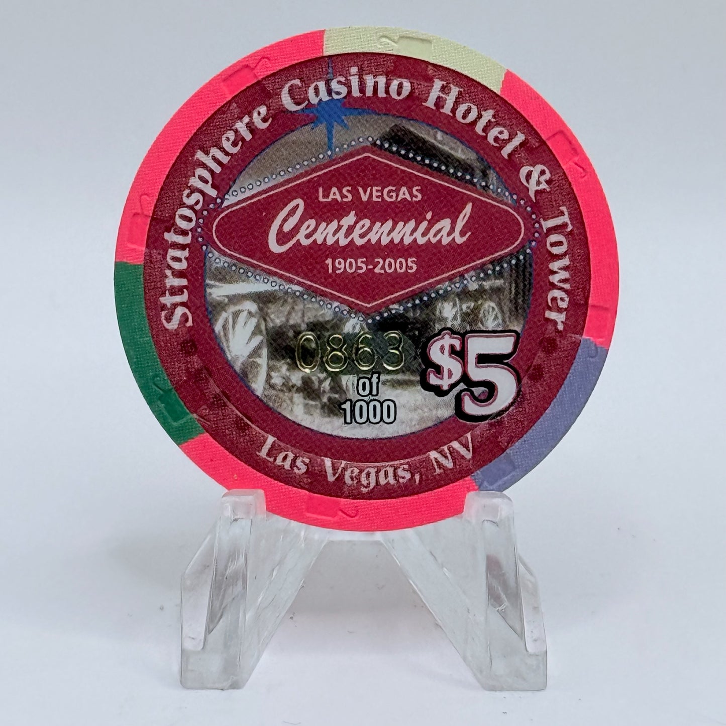 Stratosphere Las Vegas Nevada 2005 'Las Vegas Centennial' LE $5 Casino Chip E4353