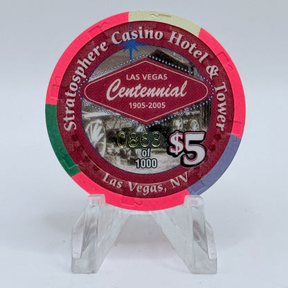 Stratosphere Las Vegas Nevada 2005 'Las Vegas Centennial' LE $5 Casino Chip E4353
