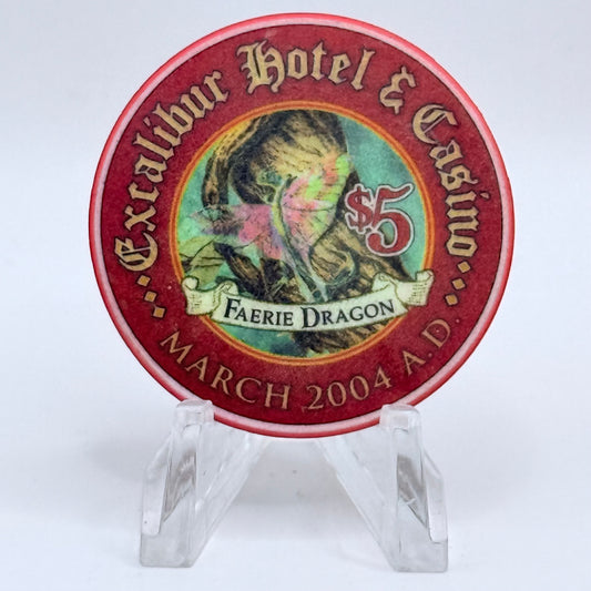 Excalibur Las Vegas Nevada 2004 'March - Faerie Dragon' LE $5 Casino Chip E0414