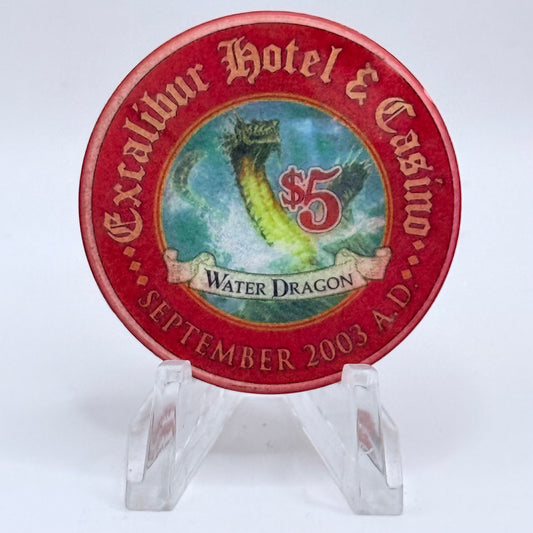 Excalibur Las Vegas Nevada 2003 'September - Water Dragon' LE $5 Casino Chip E0420