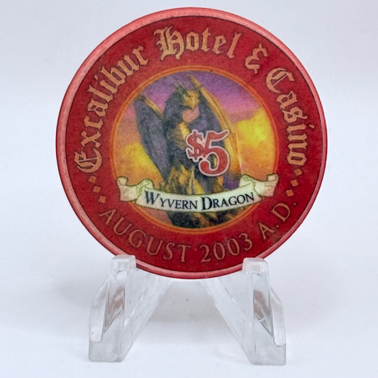Excalibur Las Vegas Nevada 2003 'August -Wyvern Dragon' LE $5 Casino Chip E0402