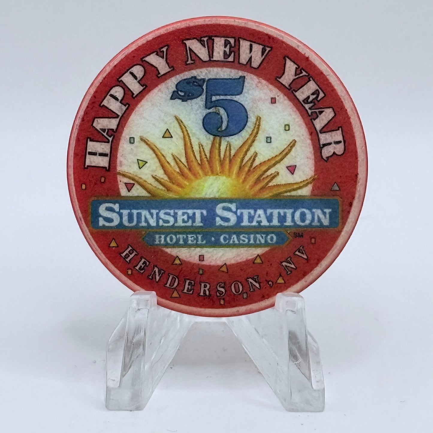 Sunset Station Henderson Nevada 1999 'Happy New Year' LE $5 Casino Chip V3493