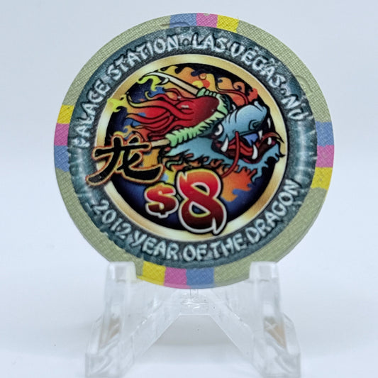 Palace Station Las Vegas Nevada 2012 'Year of the Dragon' LE $8 Casino Chip D0399