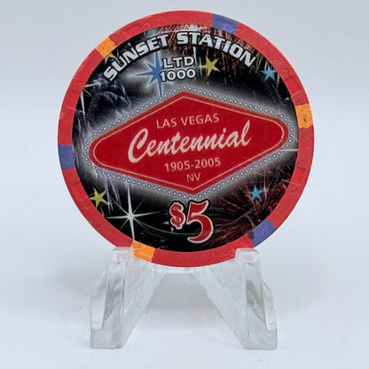 Sunset Station Henderson Nevada 2005 'Las Vegas Centennial' LE $5 Casino Chip E8806