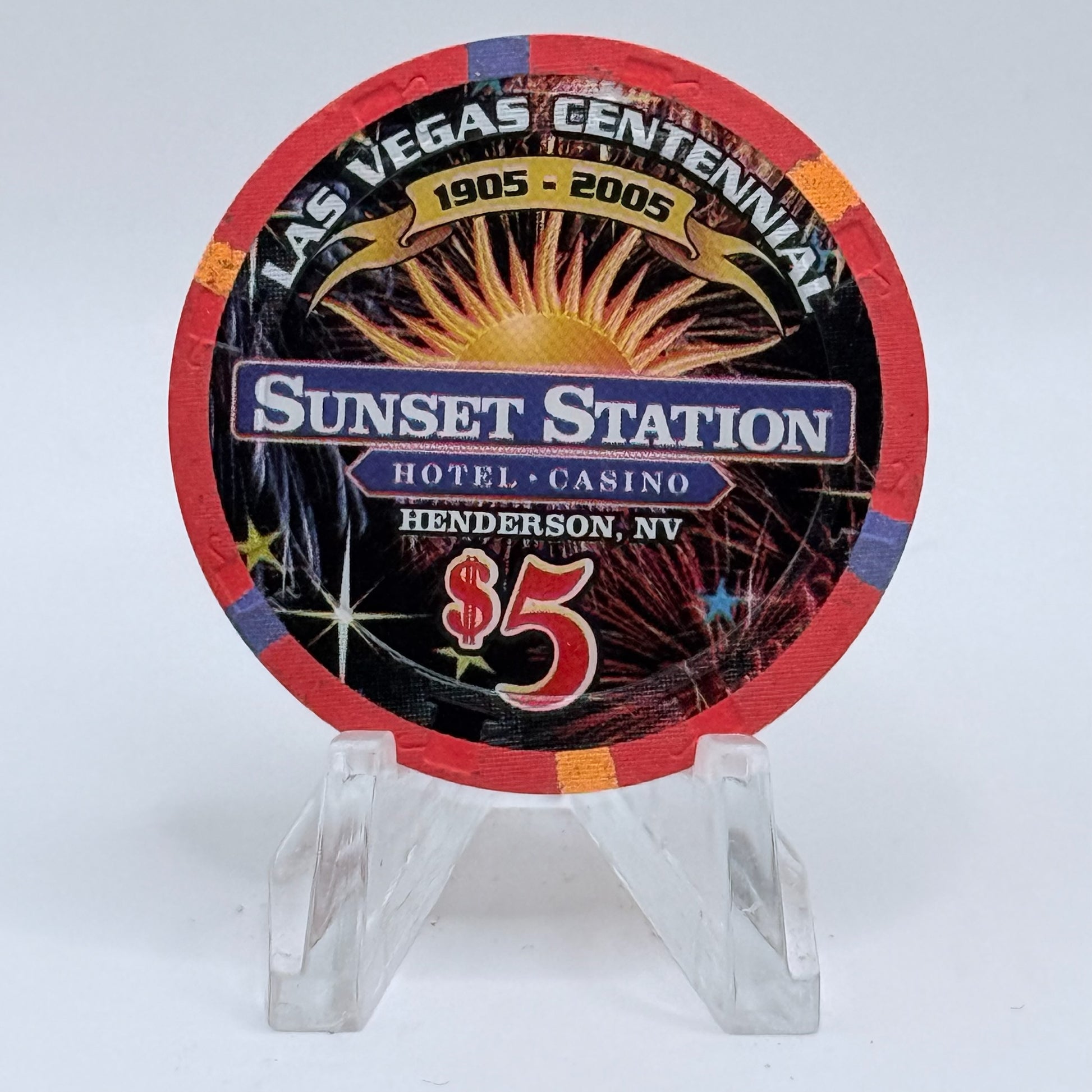 Sunset Station Henderson Nevada 2005 'Las Vegas Centennial' LE $5 Casino Chip E8806