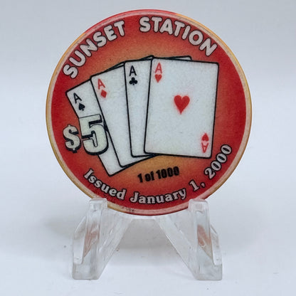 Sunset Station Henderson Nevada 2000 'Aces' Series 2 LE $5 Casino Chip V3492