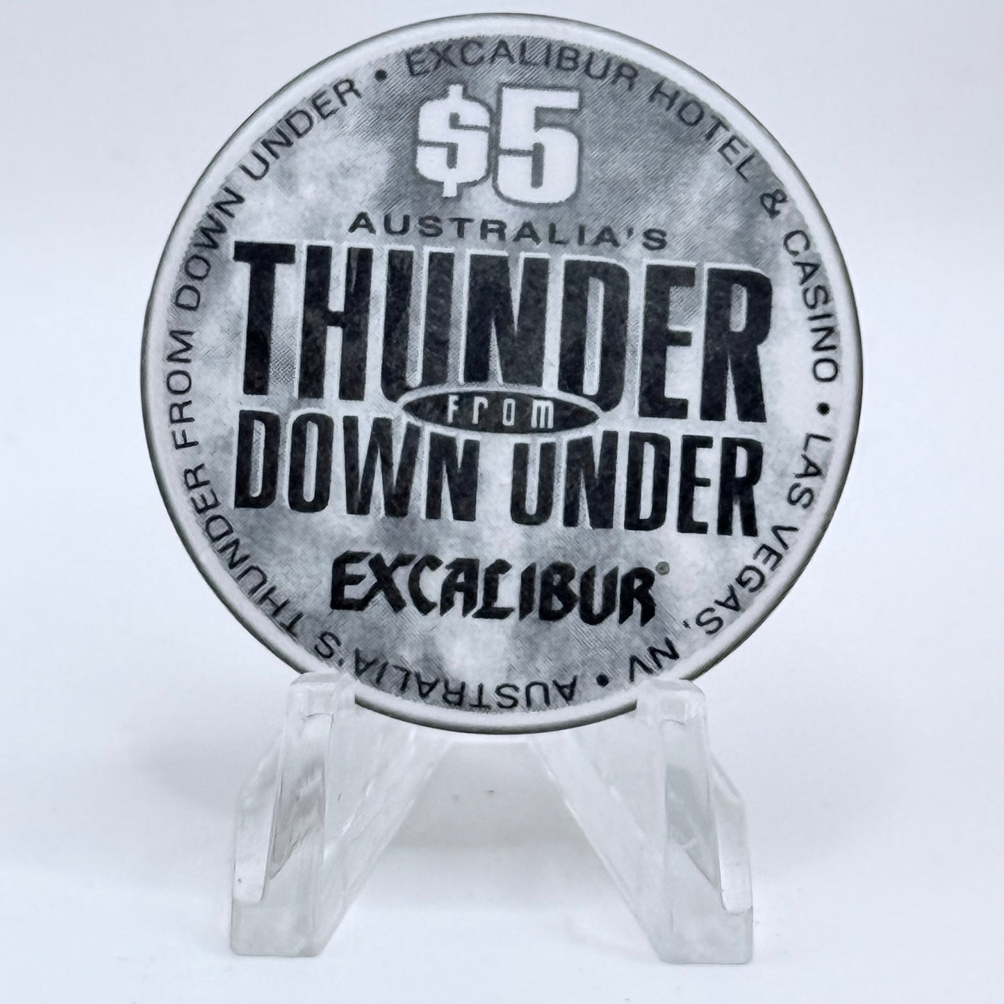 Excalibur Las Vegas Nevada 2003 'Thunder From Down Under' LE $5 Casino Chip E0423