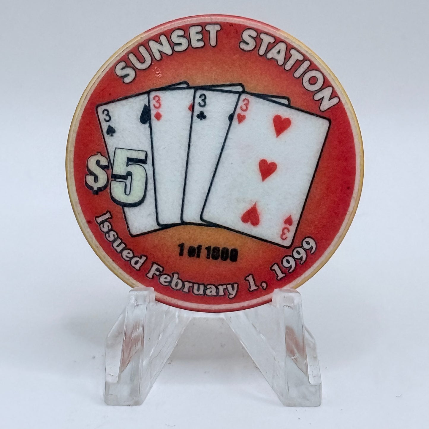 Sunset Station Henderson Nevada 1999 'Threes' Series 2 LE $5 Casino Chip V3481