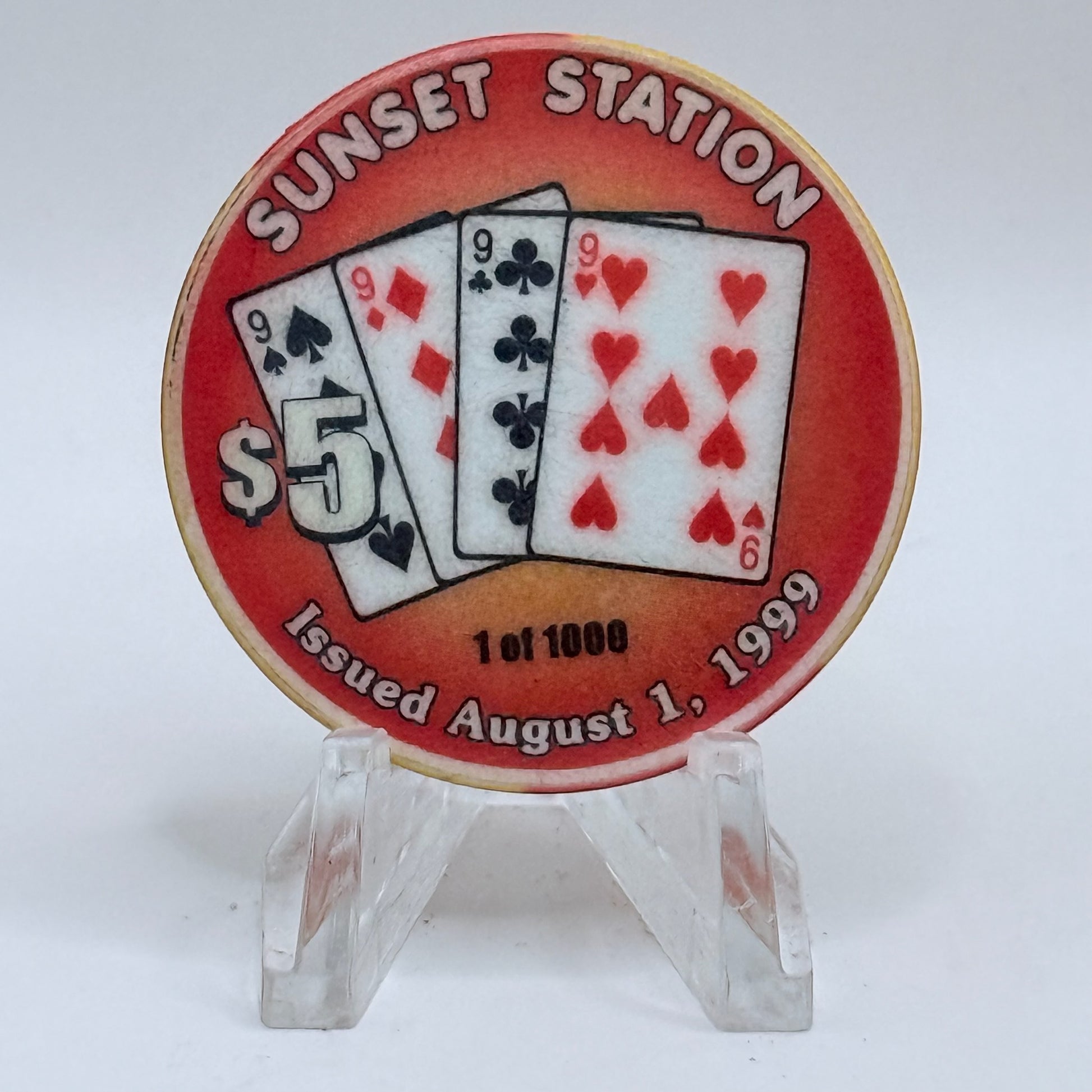 Sunset Station Henderson Nevada 1999 'Nines' Series 2 LE $5 Casino Chip V3487