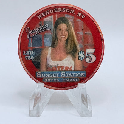 Sunset Station Henderson Nevada 2003 'Hooters Grand Opening - Jessica' LE $5 Casino Chip E2710