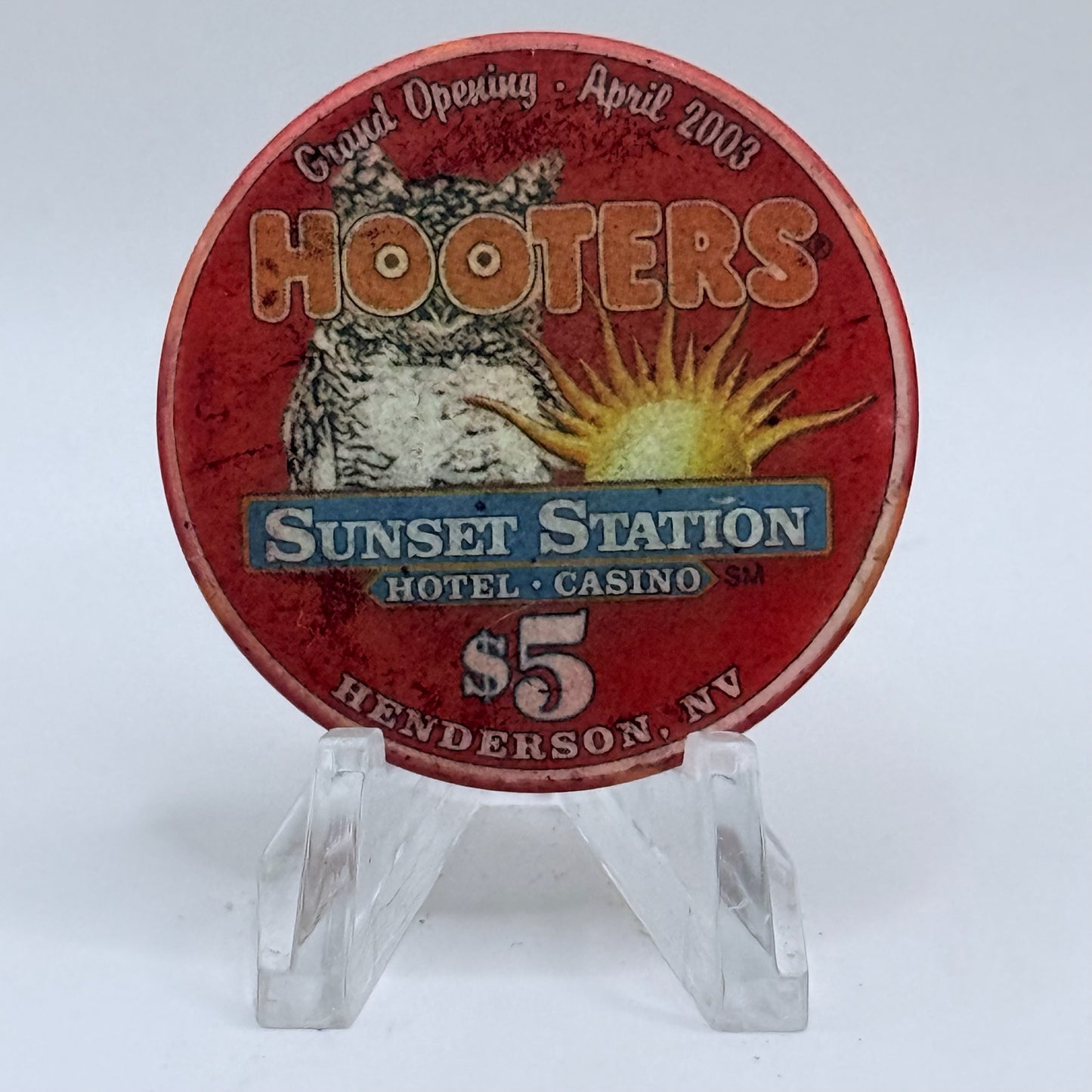 Sunset Station Henderson Nevada 2003 'Hooters Grand Opening - Jessica' LE $5 Casino Chip E2710