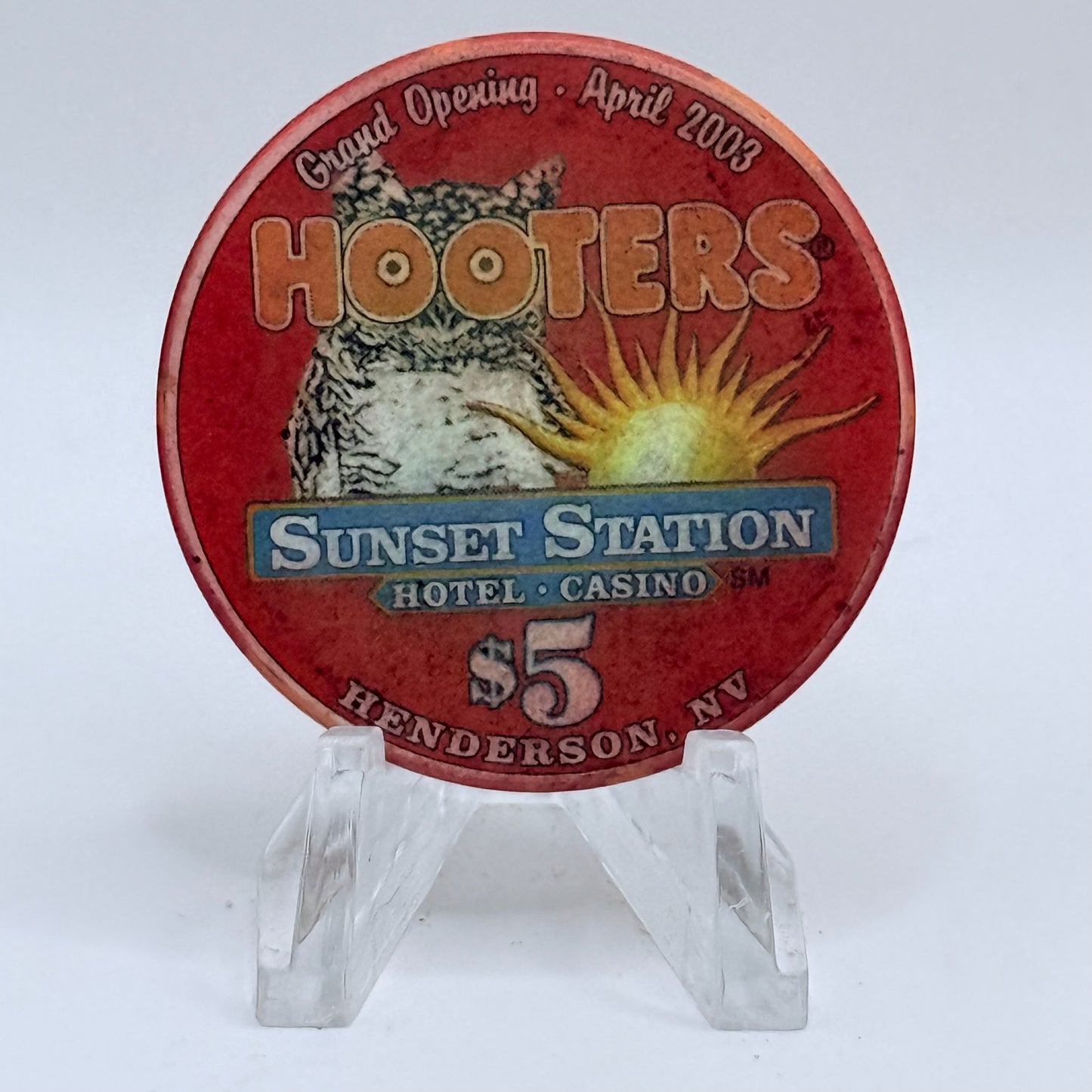 Sunset Station Henderson Nevada 2003 'Hooters Grand Opening - Melanee' LE $5 Casino Chip E2711
