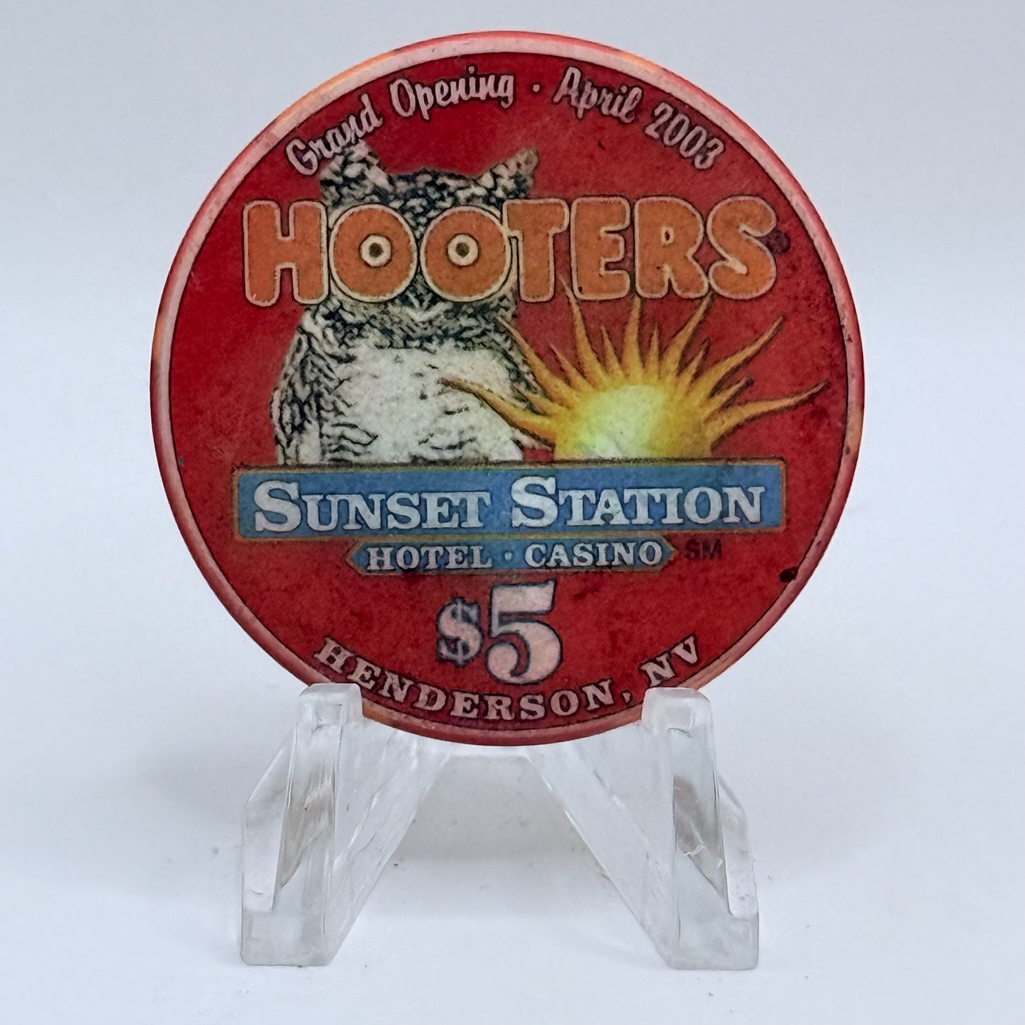Sunset Station Henderson Nevada 2003 'Hooters Grand Opening - Tammy' LE $5 Casino Chip E2712