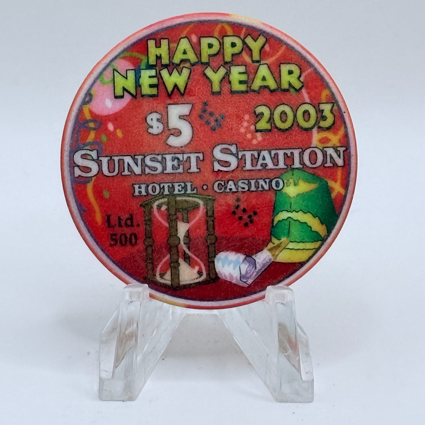 Sunset Station Henderson Nevada 2003 'New Years' LE $5 Casino Chip E2707