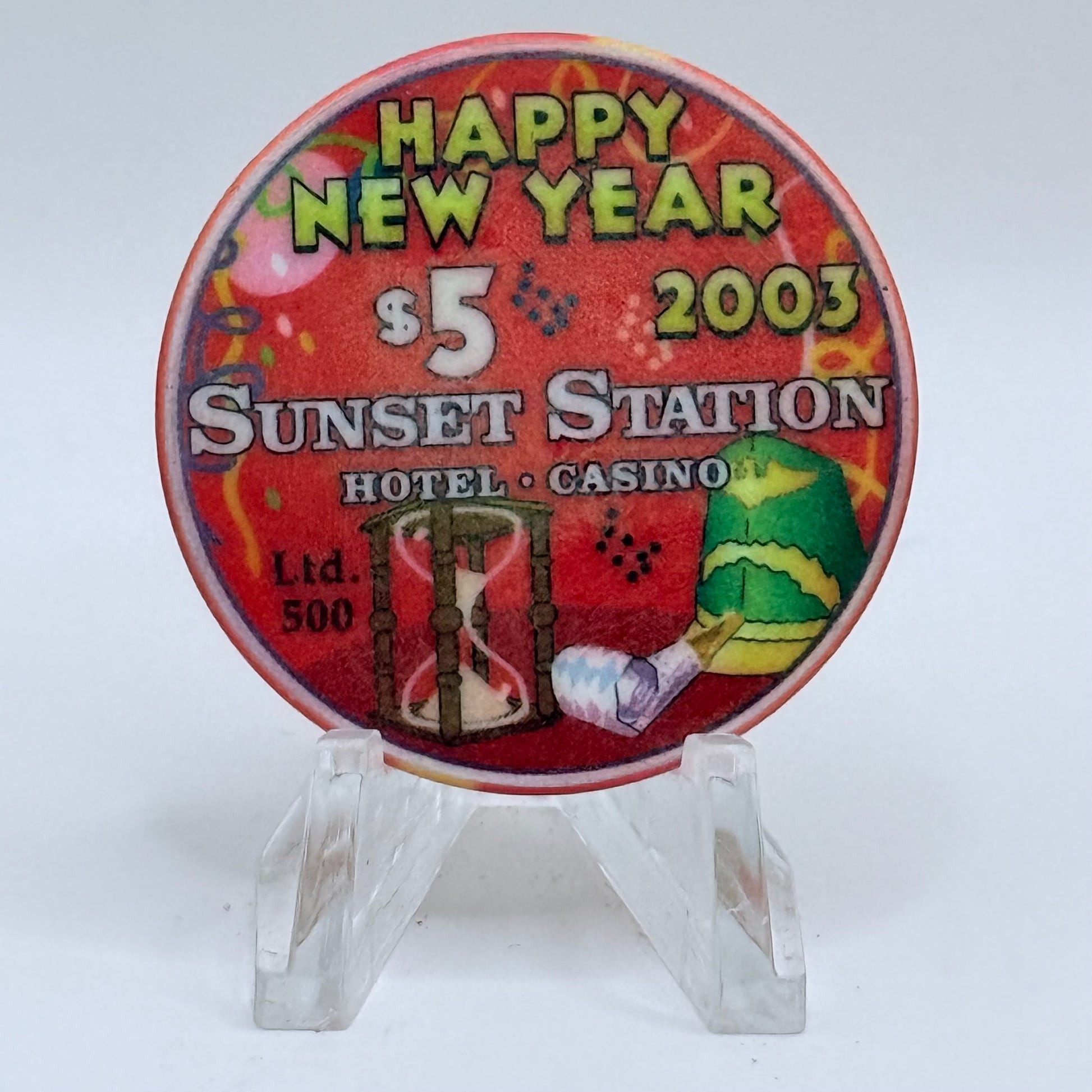 Sunset Station Henderson Nevada 2003 'New Years' LE $5 Casino Chip E2707