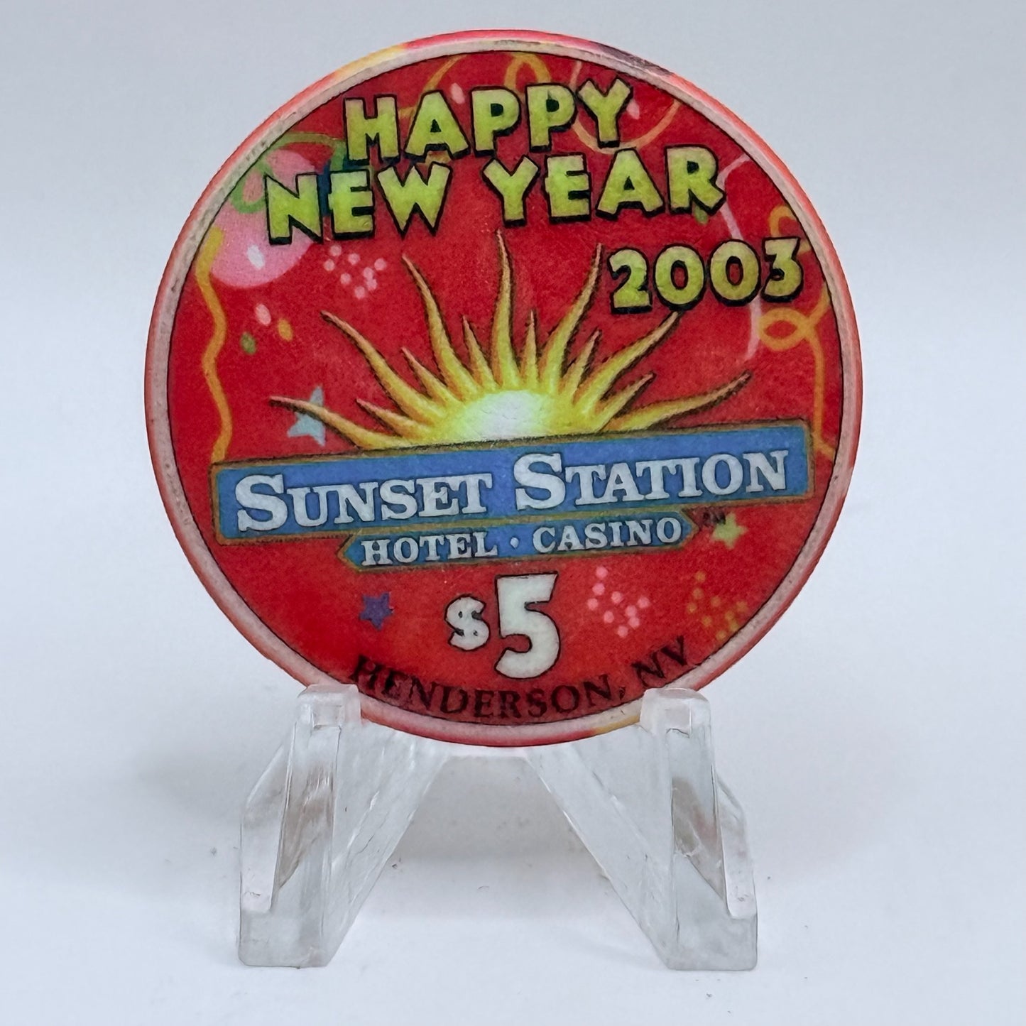 Sunset Station Henderson Nevada 2003 'New Years' LE $5 Casino Chip E2707