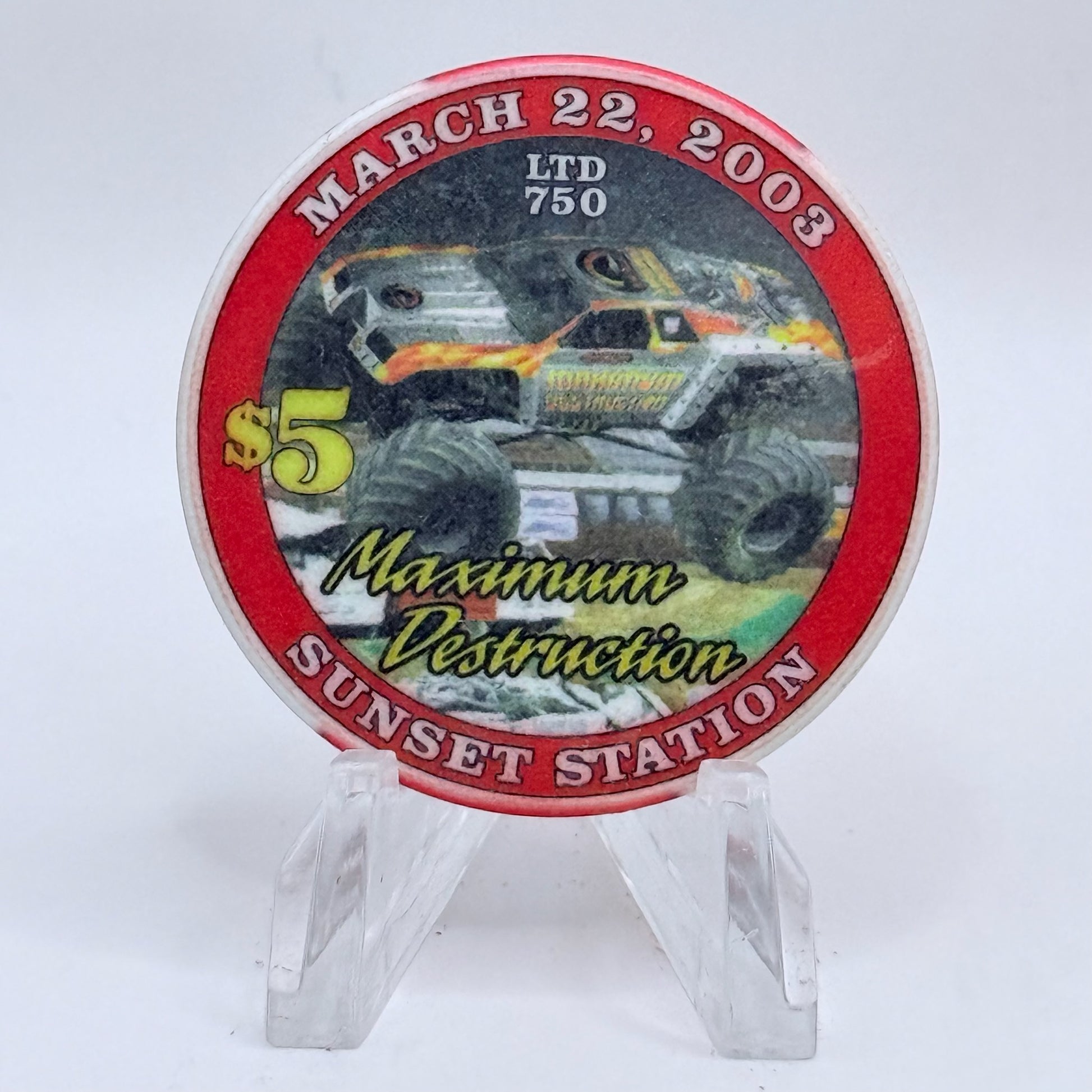 Sunset Station Henderson Nevada 2003 'Monster Jam' LE $5 Casino Chip E2716