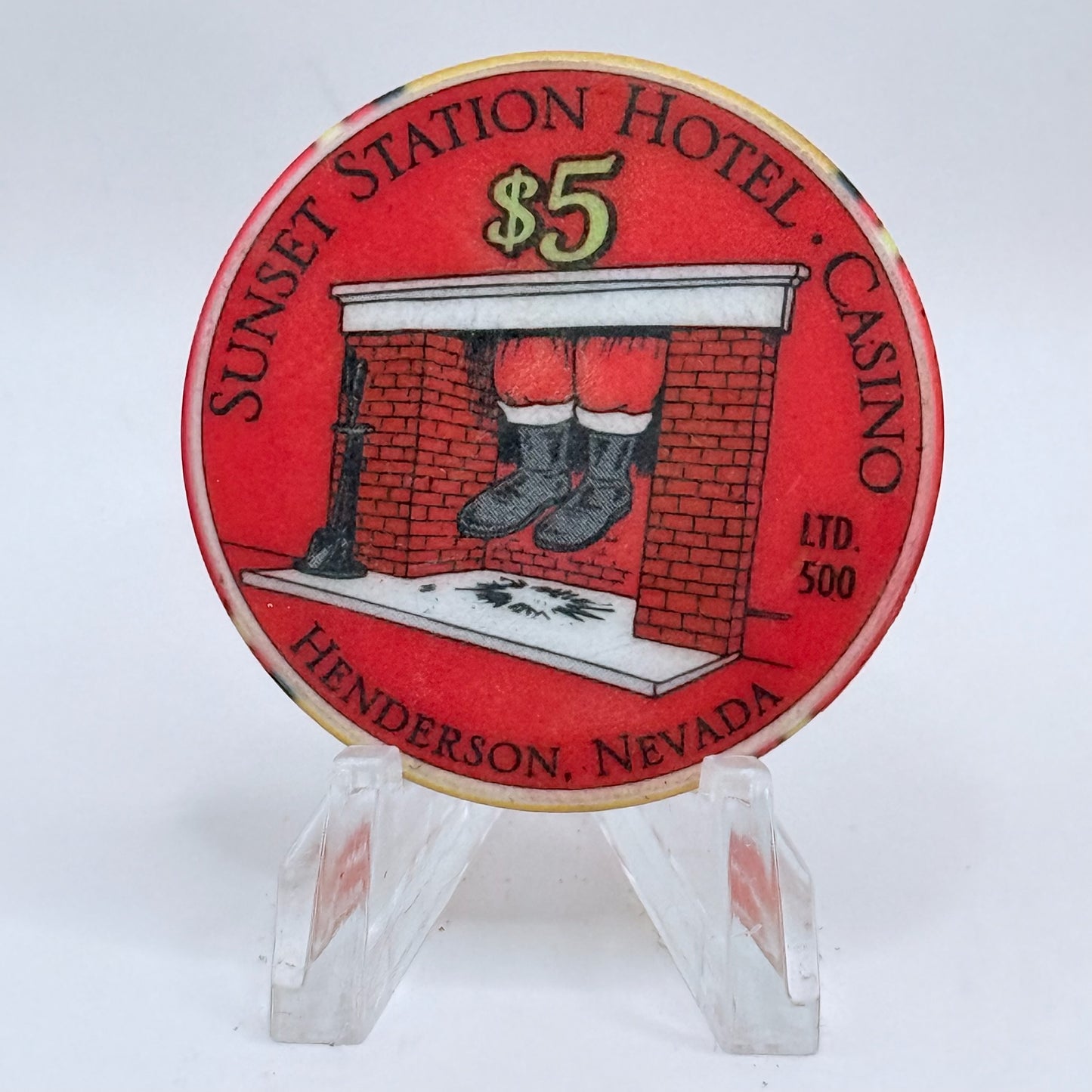 Sunset Station Henderson Nevada 2002 'Christmas' LE $5 Casino Chip E2718