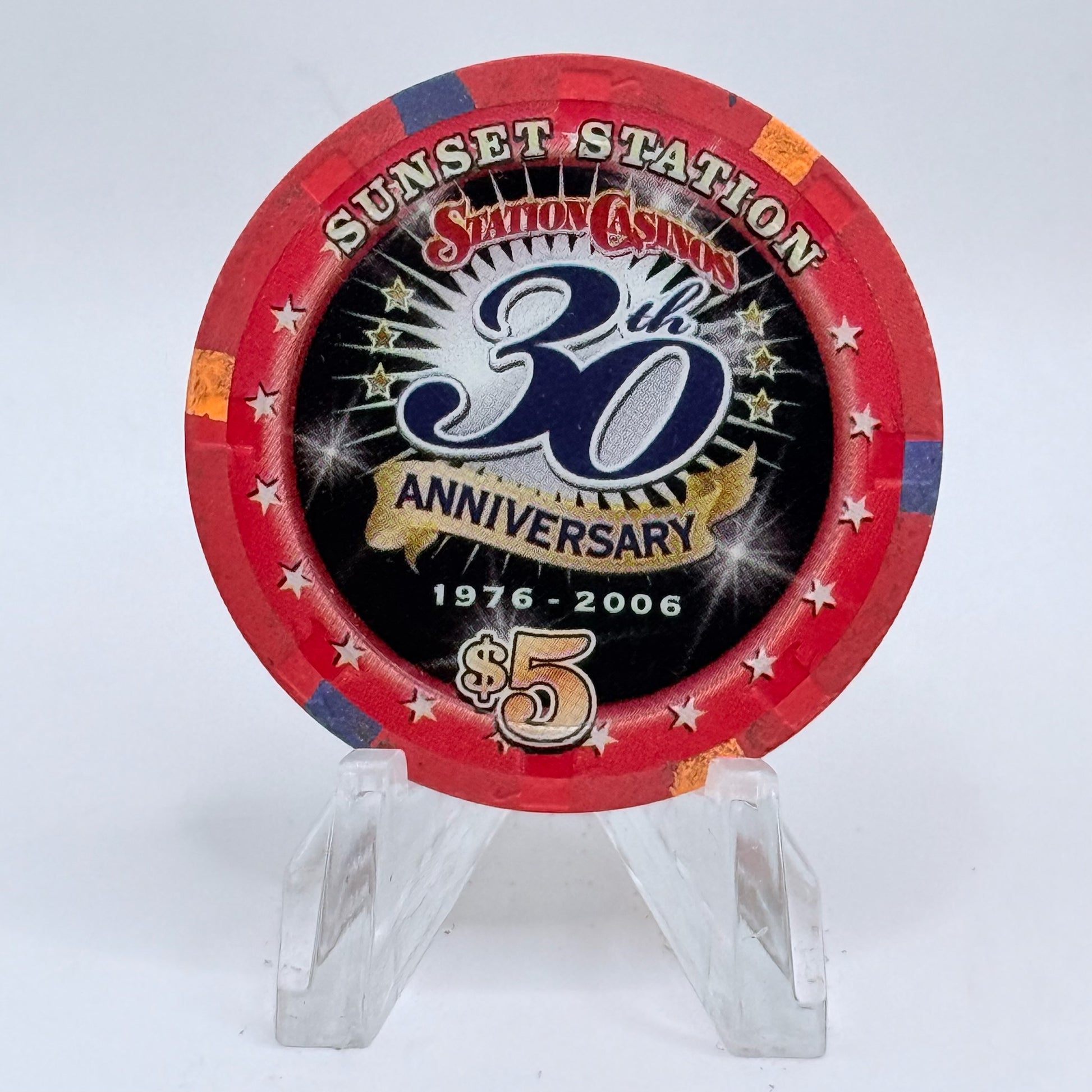 Sunset Station Henderson Nevada 2006 '30th Anniversary' LE $5 Casino Chip E6139