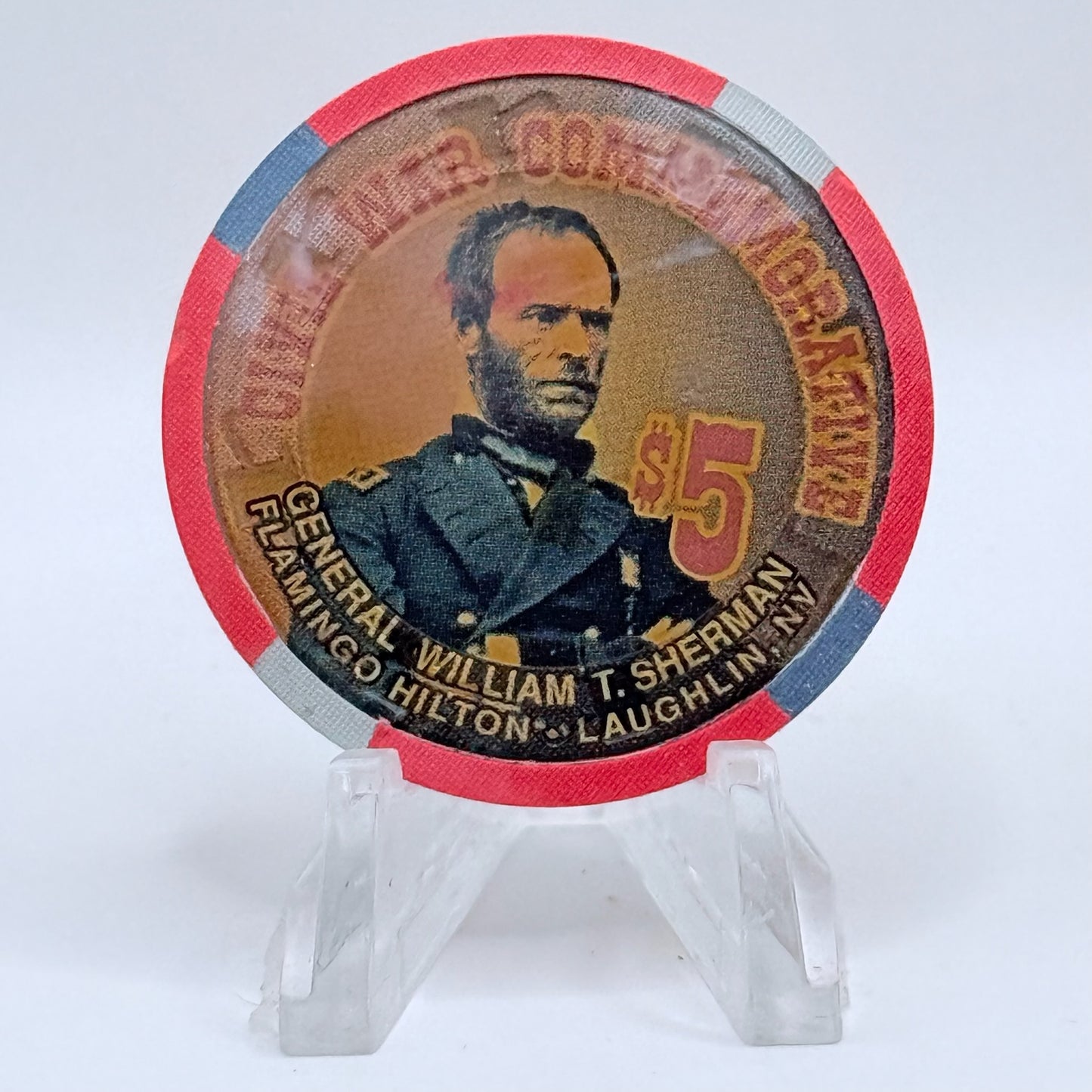 Flamingo Hilton Laughlin Nevada 1997 'William T Sherman' Series 9 LE $5 Casino Chip N8299
